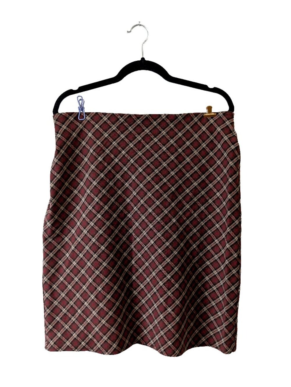 Preppy Mod Style Brown/Red/White Plaid Pencil Skirt Size 12